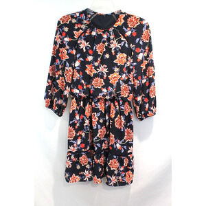 Eliza J Blouson Dress size 4 Navy Blue Floral Lined Elastic Waist Ruffle Hem